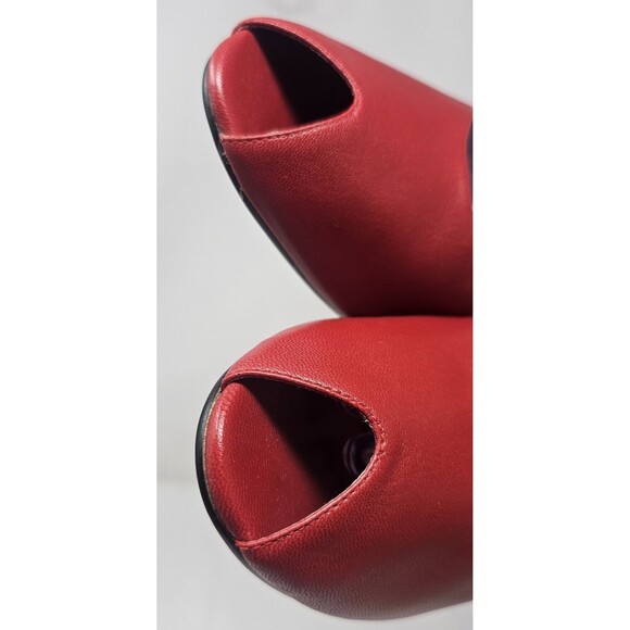 Fredericks of Hollywood Sexy Hot Red Leather Peep Toe Stilleto Size 9 Strappy - Picture 14 of 16